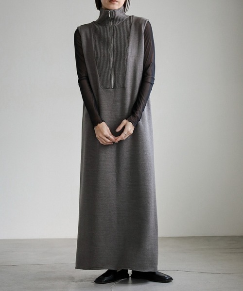 select MOCA(セレクトモカ)の「コットンニットベストワンピース(ワンピース・レディース・ブラック/グレー・MEDIUM/LARGE)」の2枚目の写真
