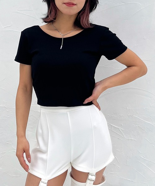 SPIRALGIRL（スパイラルガール）の「パット付きバックオープンリブトップス（Tシャツ/カットソー・レディース・ブラック/グレー/ホワイト・FREE）」の12枚目の写真