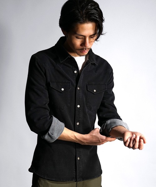 SOMEDIFF(サムディフ)の「【SOMEDIFF】ウエスタンカットデニムシャツ メンズ 春服 冬服(シャツ/ブラウス・メンズ・ブラック/ライトブラック/インディゴブルー/ライトブルー・L/XL/M)」の2枚目の写真