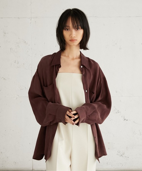 LA PEAU DE GEM ベロア シャツ シアー 茶 ブラウン 完売 LA PEAU DE GEM】velour shirt/ベロアシャツ（シャツ/ブラウス