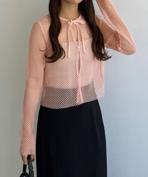 callautia(カラウティア)の「メッシュリボンショートカーディガン(カーディガン/ボレロ・レディース・ピンク/アイボリー/ブラック・MEDIUM/SMALL/LARGE)」の11枚目の写真