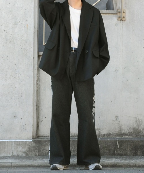 NILWAY(ニルウェイ)の「13oz パイソン 蛇柄 ライン ルーズ フレア デニム パンツ(デニムパンツ・メンズ・インディゴブルー/ライトグリーン/ブラック・LARGE/MEDIUM/SMALL)」の14枚目の写真