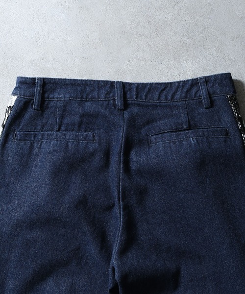 NILWAY(ニルウェイ)の「13oz パイソン 蛇柄 ライン ルーズ フレア デニム パンツ(デニムパンツ・メンズ・インディゴブルー/ライトグリーン/ブラック・LARGE/MEDIUM/SMALL)」の7枚目の写真