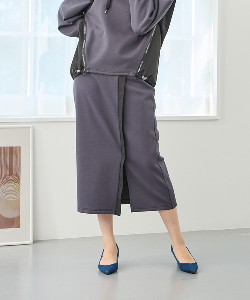 NICOLE white（ニコルホワイト）の「フロント配色ライン タイトスカート／ダンボールポンチ（スカート・レディース・チャコールグレー/グレー/オフホワイト・FREE）」の3枚目の写真