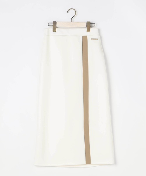 NICOLE white（ニコルホワイト）の「フロント配色ライン タイトスカート／ダンボールポンチ（スカート・レディース・チャコールグレー/グレー/オフホワイト・FREE）」の5枚目の写真
