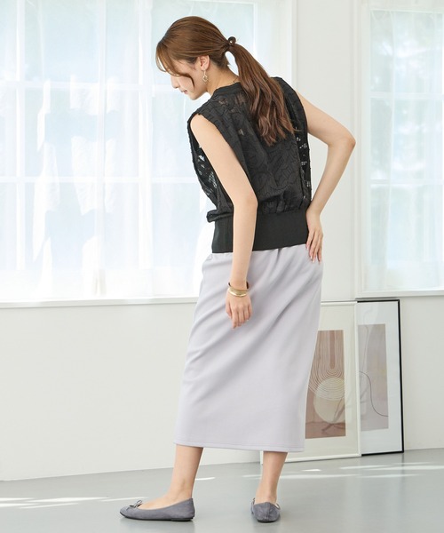 NICOLE white（ニコルホワイト）の「フロント配色ライン タイトスカート／ダンボールポンチ（スカート・レディース・チャコールグレー/グレー/オフホワイト・FREE）」の17枚目の写真