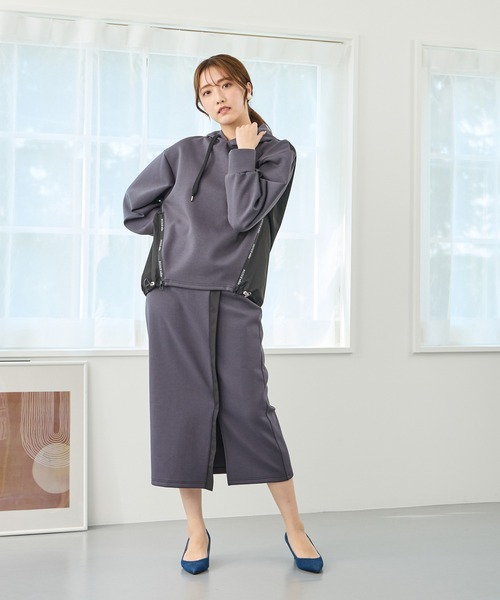 NICOLE white（ニコルホワイト）の「フロント配色ライン タイトスカート／ダンボールポンチ（スカート・レディース・チャコールグレー/グレー/オフホワイト・FREE）」の19枚目の写真