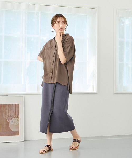 NICOLE white（ニコルホワイト）の「フロント配色ライン タイトスカート／ダンボールポンチ（スカート・レディース・チャコールグレー/グレー/オフホワイト・FREE）」の20枚目の写真