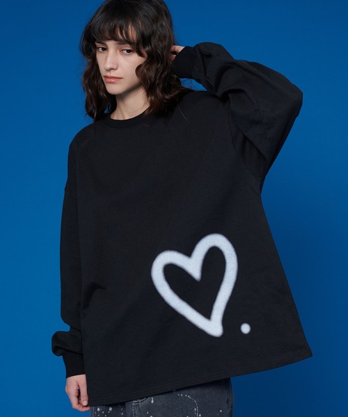 ONCILY（オンシェリー）の「HEART LONG SLEEVE T-SHIRT /  ハートロゴロンT（Tシャツ/カットソー・メンズ・ネイビー/ブラック/オフホワイト・SMALL/MEDIUM/LARGE）」の3枚目の写真