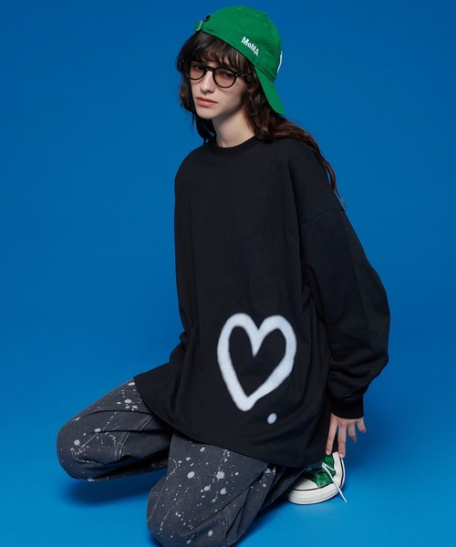 ONCILY（オンシェリー）の「HEART LONG SLEEVE T-SHIRT /  ハートロゴロンT（Tシャツ/カットソー・メンズ・ネイビー/ブラック/オフホワイト・SMALL/MEDIUM/LARGE）」の16枚目の写真