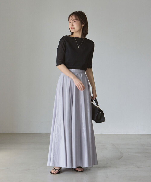 Noble（ノーブル）の「シアークレープジャージ五分袖Tシャツ（Tシャツ/カットソー・レディース・ブラック/ホワイト・FREE）」の6枚目の写真