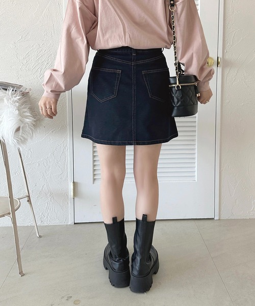 apres jour(アプレジュール)の「リボンデニム台形スカート【ZOZOTOWN限定アイテム】(スカート・レディース・ピンク/インディゴブルー/ブラック・フリー/X-LARGE)」の12枚目の写真