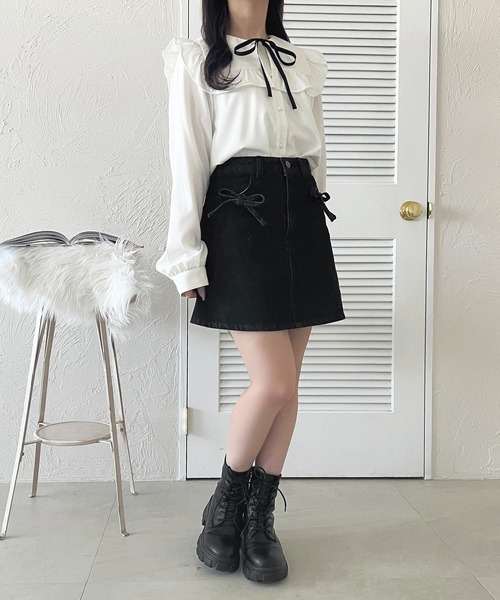 apres jour(アプレジュール)の「リボンデニム台形スカート【ZOZOTOWN限定アイテム】(スカート・レディース・ピンク/インディゴブルー/ブラック・フリー/X-LARGE)」の17枚目の写真