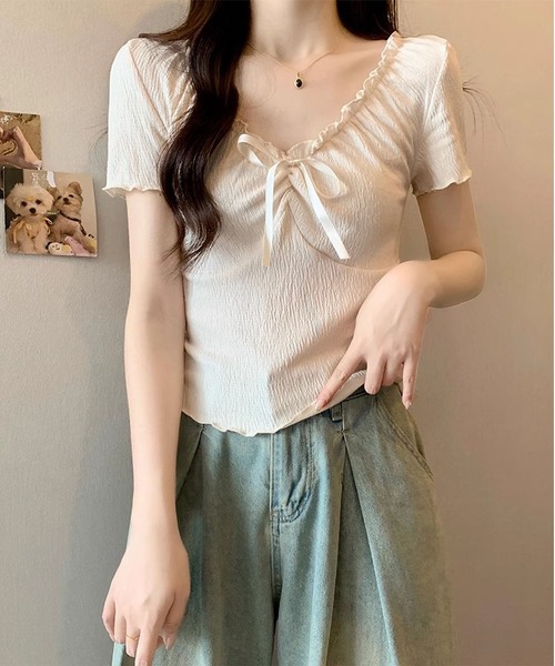 MAISON DE THERESE(メゾン ド テレーズ)の「ショート丈半袖Tシャツ(Tシャツ/カットソー・レディース・グリーン/アイボリー/グレー・S/M/L)」の13枚目の写真