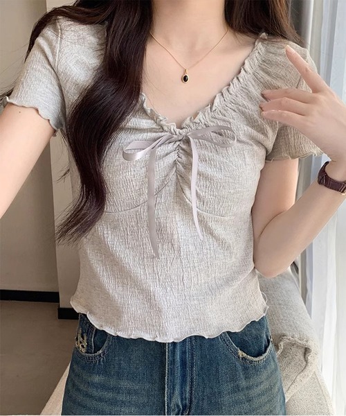 MAISON DE THERESE(メゾン ド テレーズ)の「ショート丈半袖Tシャツ(Tシャツ/カットソー・レディース・グリーン/アイボリー/グレー・S/M/L)」の5枚目の写真
