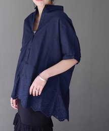 インド綿刺繍切替カラールーズシャツ(インド綿.インドコットン.コットン100%,綿100%)
