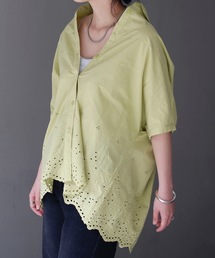 インド綿刺繍切替カラールーズシャツ（インド綿.インドコットン.コットン100%,綿100%）