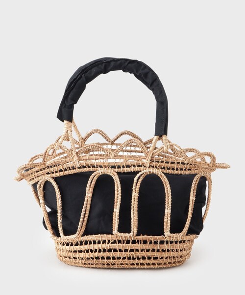 GALLEST（ギャレスト）の「◆【TARANGO】透かし編みかごBAG（トートバッグ・レディース・ブラック/アイボリー・00）」の4枚目の写真