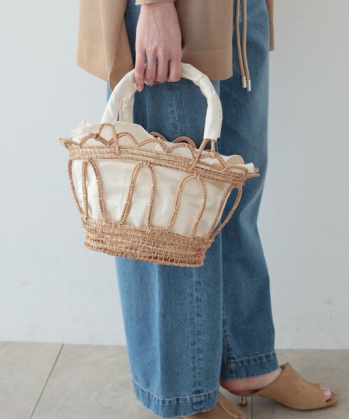 GALLEST（ギャレスト）の「◆【TARANGO】透かし編みかごBAG（トートバッグ・レディース・ブラック/アイボリー・00）」の13枚目の写真