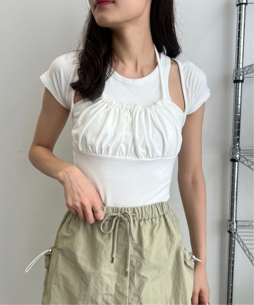 MOCOA'S(モコアズ)の「2WAYフロントギャザーオフショルトップス(Tシャツ/カットソー・レディース・ホワイト/ブラック/グレー・FREE)」の17枚目の写真