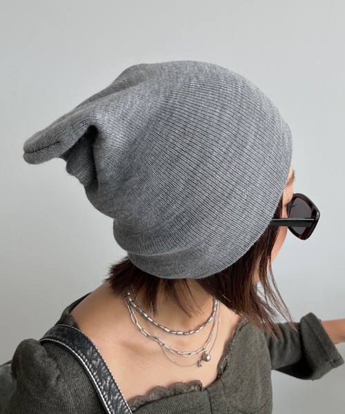 SHAGGIE（シャギー）の「ルーズニット帽（ニットキャップ/ビーニー・レディース・グレー/ブラック/ホワイト・FREE）」の3枚目の写真