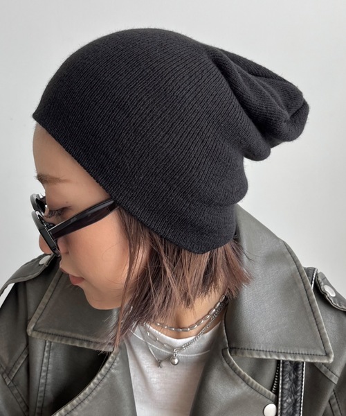 SHAGGIE（シャギー）の「ルーズニット帽（ニットキャップ/ビーニー・レディース・グレー/ブラック/ホワイト・FREE）」の2枚目の写真