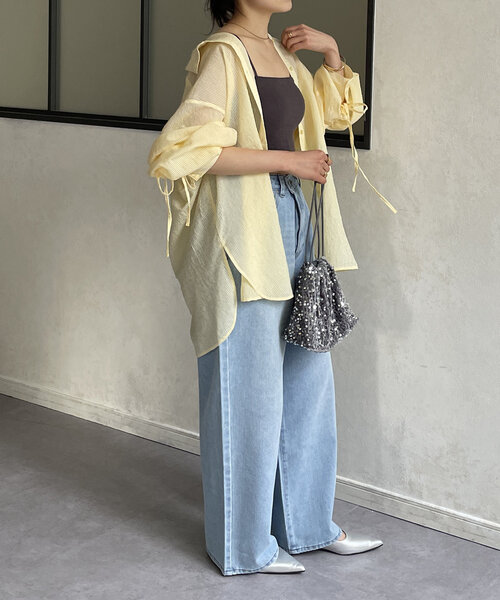 Thevon(ゼボン)の「バックドロストストライプシアーシャツ(シャツ/ブラウス・レディース・サーモンピンク/アイボリー/イエロー/ブルー・FREE)」の18枚目の写真