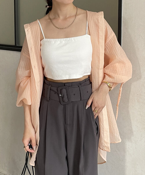 Thevon(ゼボン)の「バックドロストストライプシアーシャツ(シャツ/ブラウス・レディース・サーモンピンク/アイボリー/イエロー/ブルー・FREE)」の19枚目の写真