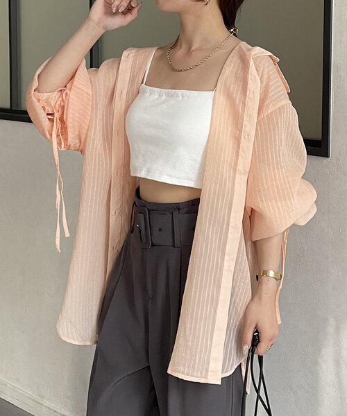 Thevon(ゼボン)の「バックドロストストライプシアーシャツ(シャツ/ブラウス・レディース・サーモンピンク/アイボリー/イエロー/ブルー・FREE)」の20枚目の写真