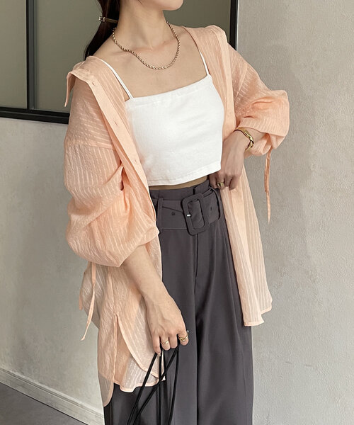 Thevon(ゼボン)の「バックドロストストライプシアーシャツ(シャツ/ブラウス・レディース・サーモンピンク/アイボリー/イエロー/ブルー・FREE)」の22枚目の写真