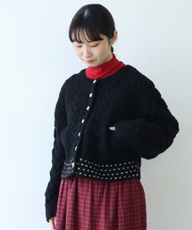 ネパールハンドニット アラン編 クルーネック ブルゾン