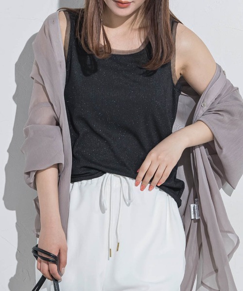 VICKY(ビッキー)の「【インナーに大活躍】ラメタンクトップ≪手洗い可能≫(キャミソール・レディース・ホワイト/ブラック・M)」の2枚目の写真