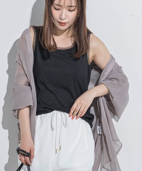 VICKY(ビッキー)の「【インナーに大活躍】ラメタンクトップ≪手洗い可能≫(キャミソール・レディース・ホワイト/ブラック・M)」の9枚目の写真
