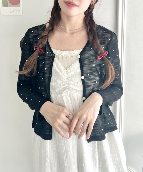 Loueme（ルエム）の「ドットシアーカーディガン（カーディガン/ボレロ・レディース・レッド/アイボリー/ミント/ピンク/ブラック・FREE）」の13枚目の写真