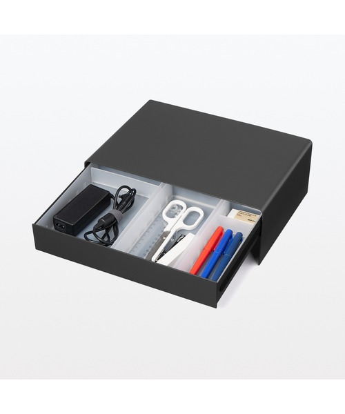 スチールモニタースタンド 引出付・ダークグレー 約幅320×奥行