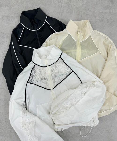 美品 近年 Sov ナイロンジャケット バックフリルショートブルゾン クロップド Sov. / バックフリルショートブルゾン OUTERS Night STORE | ダブル