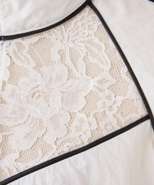 one after another NICE CLAUP（ワンアフターアナザーナイスクラップ）の「ライン入りショートブルゾン（ナイロンジャケット・レディース・チャコールグレー/ホワイト/アイボリー・FREE）」の9枚目の写真