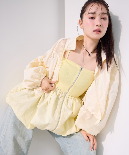 セール】ライン入りショートブルゾン（ナイロンジャケット）｜one