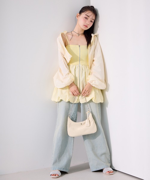 one after another NICE CLAUP（ワンアフターアナザーナイスクラップ）の「ライン入りショートブルゾン（ナイロンジャケット・レディース・チャコールグレー/ホワイト/アイボリー・FREE）」の19枚目の写真