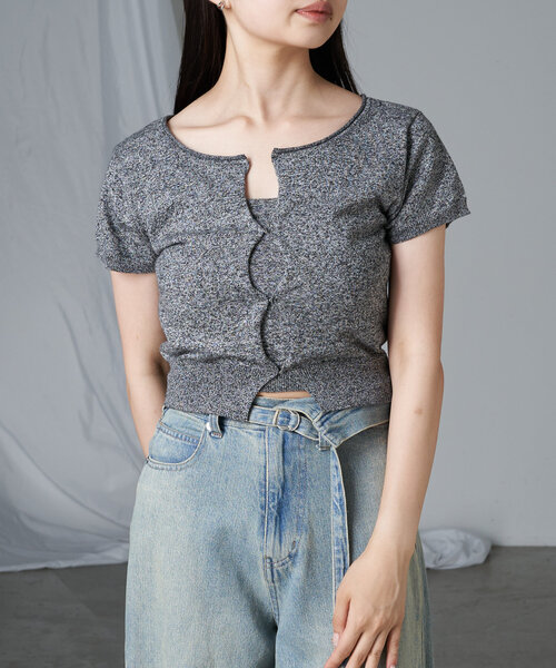 RAY CASSIN（レイカズン）の「カットホールシアーニット（ニット/セーター・レディース・ブルー/ライトグレー/ブラック・FREE）」の4枚目の写真