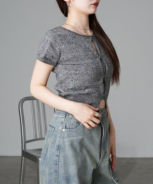 RAY CASSIN（レイカズン）の「カットホールシアーニット（ニット/セーター・レディース・ブルー/ライトグレー/ブラック・FREE）」の8枚目の写真