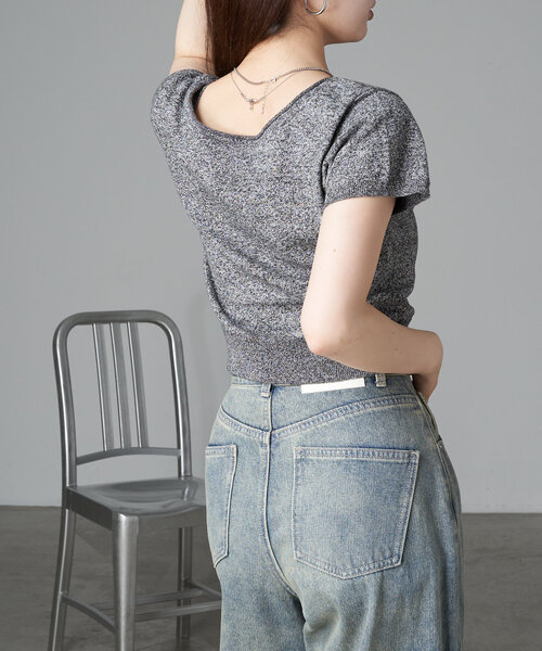 RAY CASSIN（レイカズン）の「カットホールシアーニット（ニット/セーター・レディース・ブルー/ライトグレー/ブラック・FREE）」の9枚目の写真