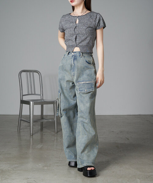 RAY CASSIN（レイカズン）の「カットホールシアーニット（ニット/セーター・レディース・ブルー/ライトグレー/ブラック・FREE）」の10枚目の写真