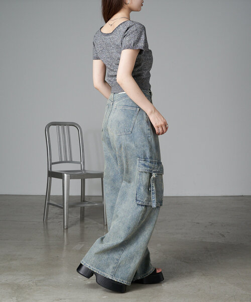 RAY CASSIN（レイカズン）の「カットホールシアーニット（ニット/セーター・レディース・ブルー/ライトグレー/ブラック・FREE）」の11枚目の写真