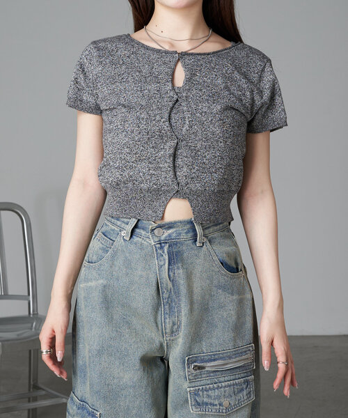 RAY CASSIN（レイカズン）の「カットホールシアーニット（ニット/セーター・レディース・ブルー/ライトグレー/ブラック・FREE）」の15枚目の写真