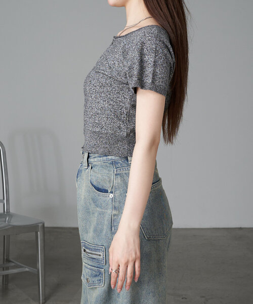 RAY CASSIN（レイカズン）の「カットホールシアーニット（ニット/セーター・レディース・ブルー/ライトグレー/ブラック・FREE）」の17枚目の写真