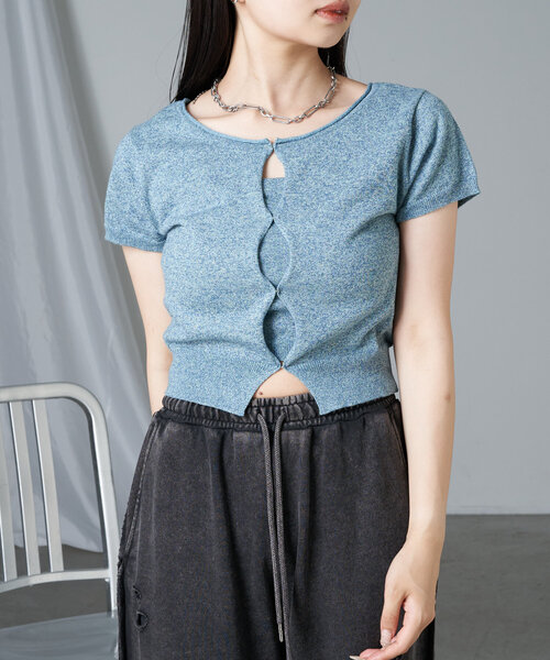 RAY CASSIN（レイカズン）の「カットホールシアーニット（ニット/セーター・レディース・ブルー/ライトグレー/ブラック・FREE）」の22枚目の写真