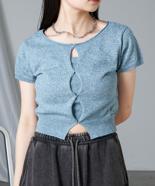 RAY CASSIN（レイカズン）の「カットホールシアーニット（ニット/セーター・レディース・ブルー/ライトグレー/ブラック・FREE）」の2枚目の写真