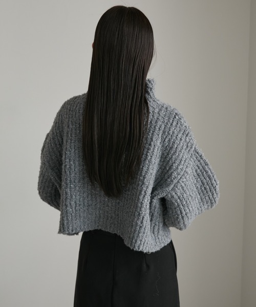 スタンドネッククロップドミックスニットカーディガン（カーディガン