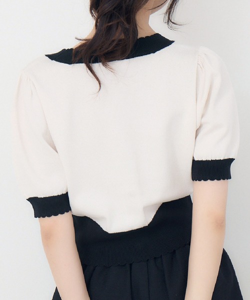 ems excite（エムズエキサイト）の「バイカラーショートNTカーデ（カーディガン/ボレロ・レディース・グリーン/オフホワイト/ブラック系その他3・FREE）」の7枚目の写真